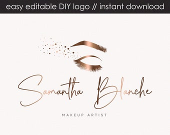 Rose Gold Editable Signature Logo, Rose Gold Lash Logo, Premade Makeup Artist Design Logo, Editable Premade Logo Design, Modern Logo