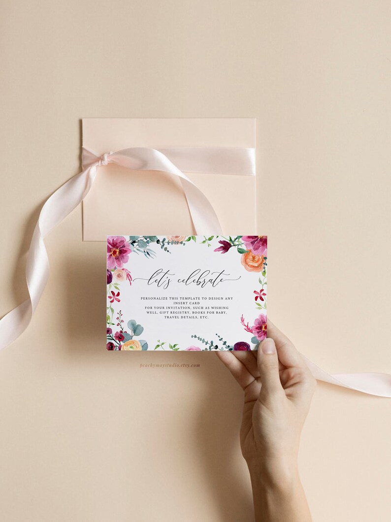 Editable Floral Enclosure Card Template Printable Floral Etsy