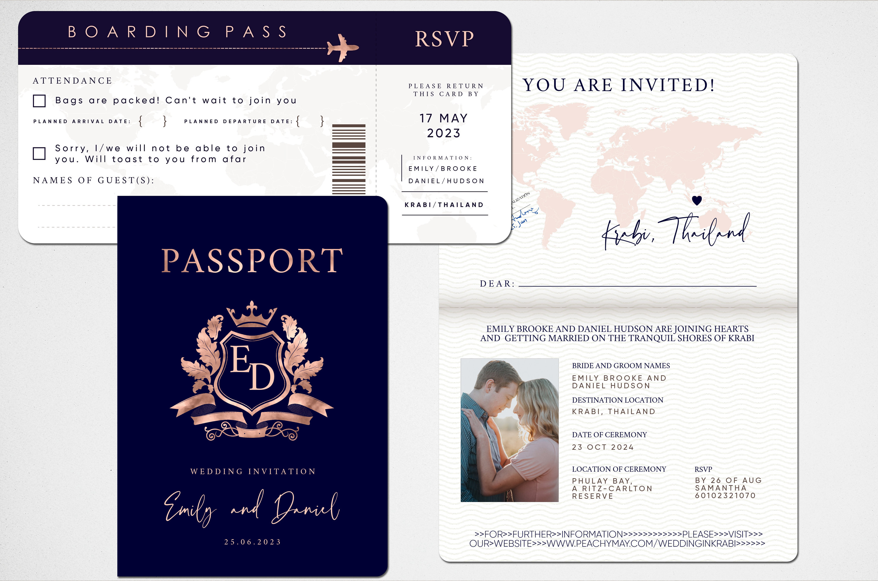 Passport Wedding Invitation Template Suite Faux Rose Gold - Etsy