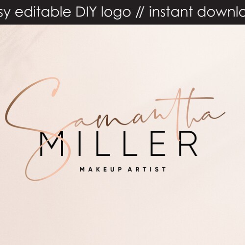 Rose Gold Editable Signature Logo, Rose Gold Beauty Logo, Premade Makeup Artist Design Logo, Editable Premade Logo Design, Modern Logo