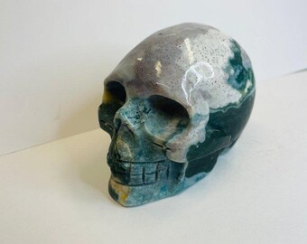 Large Ocean Jasper Crystal Skull 412 grams | Embrace the Tranquility of Oceanic Energies