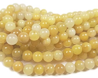 RARE! Yellow Jade Round Gemstone Beads - 15.5" Strand