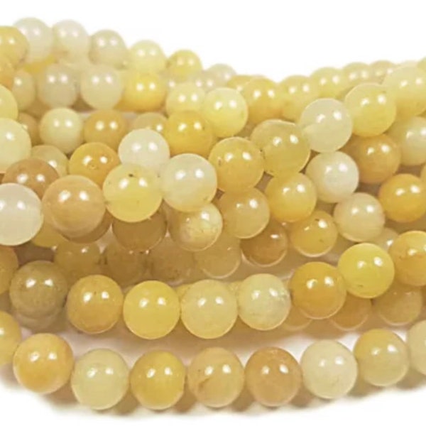 RARE! Yellow Jade Round Gemstone Beads - 15.5" Strand