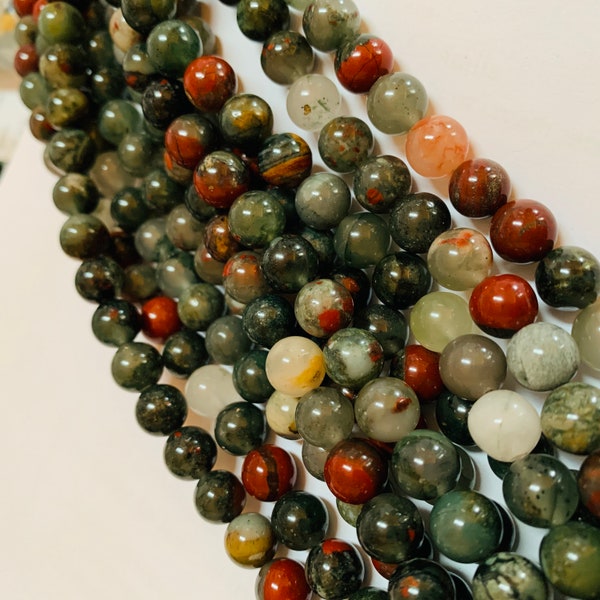 Authentic African Bloodstone Jasper Gemstones Beads Round 8mm - 45pcs