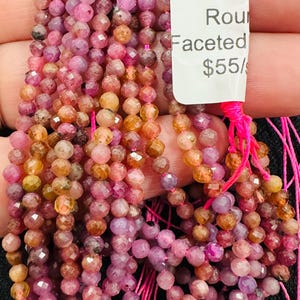 Authentic Ruby Crystal Faceted Round Gemstone Bead 3mm -15.5 inches