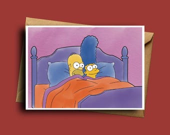 The Simpsons Homer and Marge Love card, Watercolor Illustration art mini print, Anniversary, Valentines, Birthday | A6