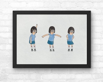 Lámina de Bob's Burgers con Tina Belcher bailando, póster con ilustración en acuarela para pared / Tamaños A5, A4 y A3