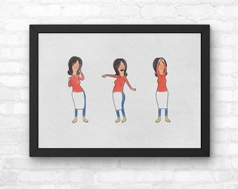 Impresión de Linda Belcher bailando de Bob's Burgers, póster, ilustración de acuarela, arte mural / A5, A4, A3