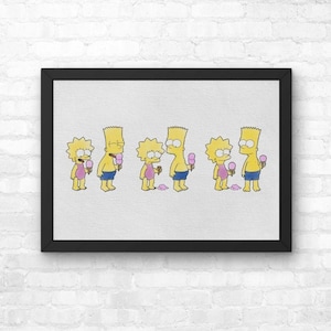 Bart & Lisa Ice Cream Print, The Simpsons Siblings, Watercolor Illustration Wall Art | A4