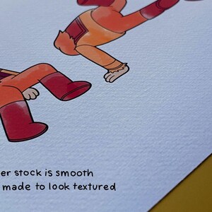 A close up of the Planet of the Apes print showing detail and textured watercolour paper background. With text that reads, "Paper stock is smooth and made to look textured."
