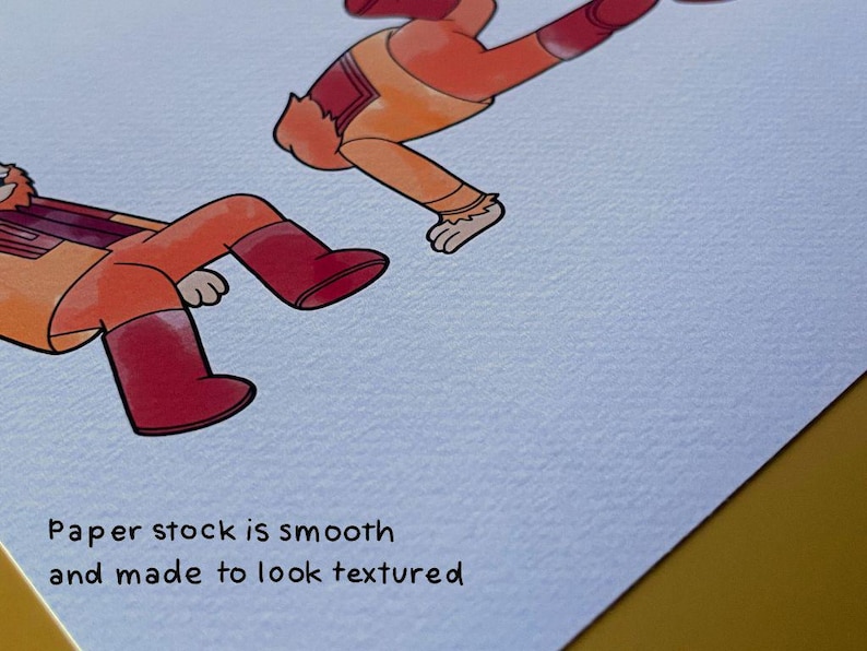 A close up of the Planet of the Apes print showing detail and textured watercolour paper background. With text that reads, "Paper stock is smooth and made to look textured."