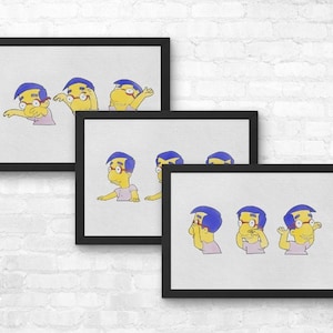 The Simpsons Milhouse Sprinkler Print Bundle, Watercolor Wall Art | A4