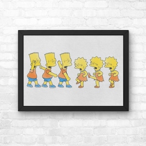 Bart & Lisa Fight Print, The Simpsons Poster Watercolor Wall Art | A4