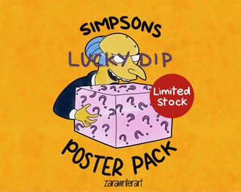 Póster de Los Simpsons: Paquete de la suerte / Bolsa misteriosa con ilustración de acuarela / Impresión artística para pared / A4