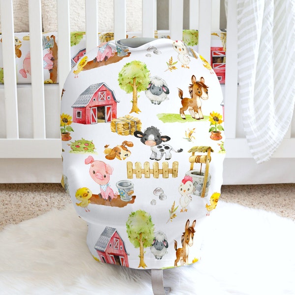 Farm Animals Baby Infant Car Seat Cover Canopy Nursing Breastfeeding Cover Multifunctional Super Soft Stretchy Shower Gift Pig Barn Horse