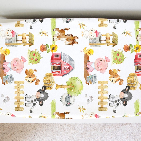 Farm Animals Changing Pad Cover Super Soft Stretchy Nursery Boy Girl Baby Shower Gift Cow Horse Barn Pig Chicken Dog Neutral