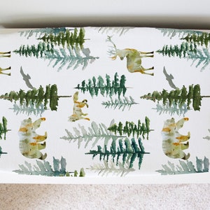 In The Woods Changing Pad Cover Super Soft Stretchy Nursery Boy Girl Baby Shower Gift  Trees Bears Gender Neutral
