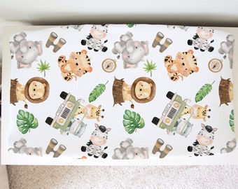 Safari Changing Pad Cover Super Soft Stretchy Nursery Boy Girl Jungle Baby Shower Gift Elephant Lion Zebra Hippo Tiger Giraffe Neutral