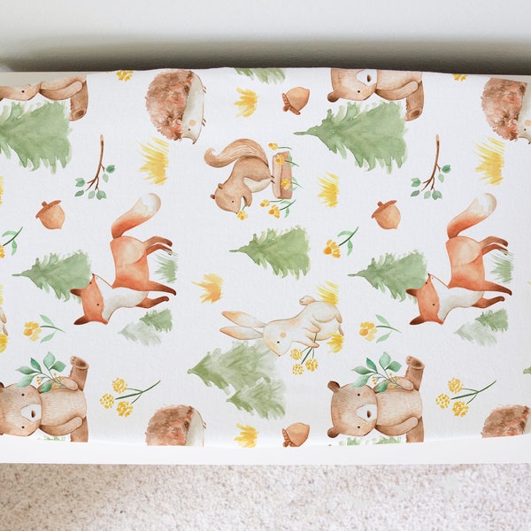 Forest Friends Changing Pad Cover Super Soft Stretchy Nursery Boy Girl Baby Shower Gift Woodland Animals Gender Neutral