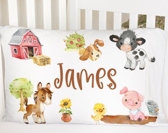 Standard 30x20 inches Farm Animals Boy Girl Name Personalized Customized Pillowcase Baby Toddler Pillow Great for Birthday and Holiday Gift