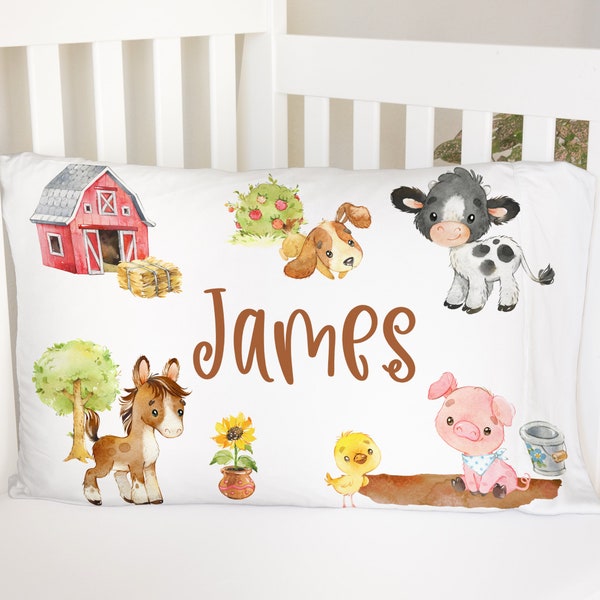 Standard 30x20 inches Farm Animals Boy Girl Name Personalized Customized Pillowcase Baby Toddler Pillow Great for Birthday and Holiday Gift