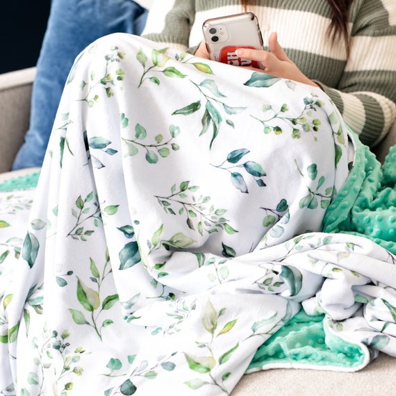 50x60 Eucalyptus Greenery Premium Adult Minky Dot Throw Couch Bed