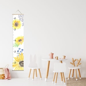 Sunflowers Canvas Growth Chart, Unique Baby Shower Gift, Nursery Art Decoration, Kids Growth Ruler, Toddler Hanging Height Decor, Unisex