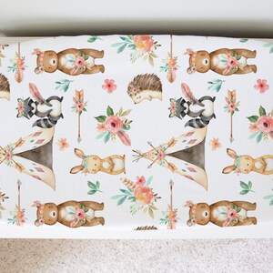 Woodland Tribe Changing Pad Cover Super Soft Stretchy Nursery Boy Girl Baby Shower Gift Rabbit Bunny Bear Hedgehog Woodland Neutral