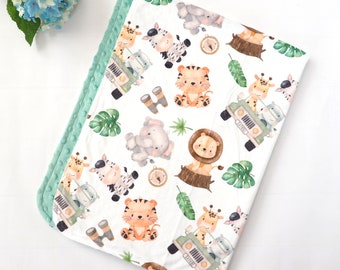 Safari Animals Baby & Toddler Minky Dot Blanket, Jungle Animal Babies, Plush and Soft, Safari Theme Nursery, Lightweight Blanket, 30x40 inch