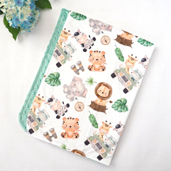 Safari Animals Baby & Toddler Minky Dot Blanket, Jungle Animal Babies, Plush and Soft, Safari Theme Nursery, Lightweight Blanket, 30x40 inch