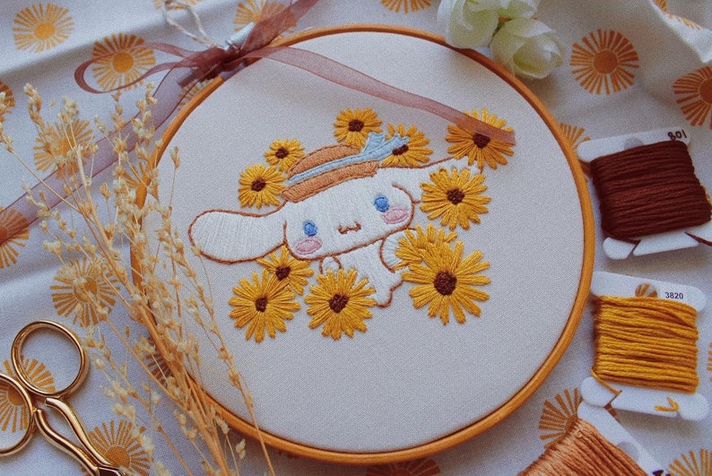 Sunflower Cinnamoroll Embroidery Kit / Diy Embroidery Kit Etsy