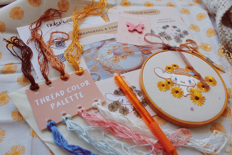 Sunflower Cinnamoroll Embroidery Kit / Diy Embroidery Kit Etsy