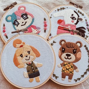 handmade embroidery hoop - animal villager - customizable design - gamer gift - wall decor - cross stitch hoop art