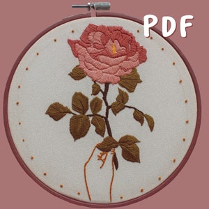 a single rose embroidery pattern / hand-embroidery needlepoint pdf image 1