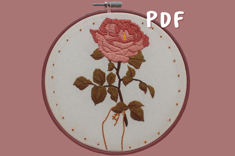 a single rose embroidery pattern / hand-embroidery needlepoint pdf image 1