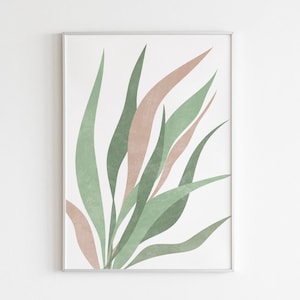 Sage green and blush pink wall art, Modern boho wall art, Abstract leaves print, Neutral wall decor, Floral art