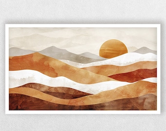 Frame tv art abstract landscape, Terracotta mountain art, Samsung frame TV art, Modern boho art for TV, Digital download