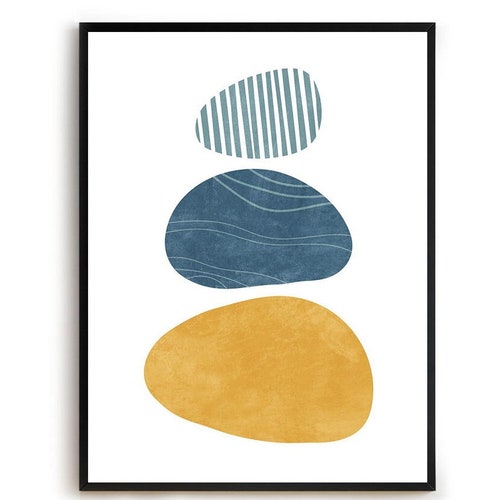 Mid Century Wall Art Yellow and Blue Print Colorful Wall Etsy