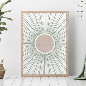 Boho sun art, Blush pink and green wall art, Mid Century modern wall art, Sun minimalist wall art, Sunrise print