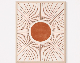 Boho wall art print, Terracotta sun wall art, Mid Century modern wall art, Sunburst decor, Sunrise trendy wall art