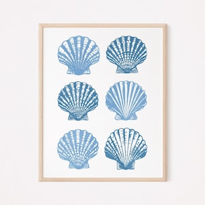 Coastal wall art, Seashell print, Light blue boho wall art, Coastal grandma wall art, Modern nautical decor Printable