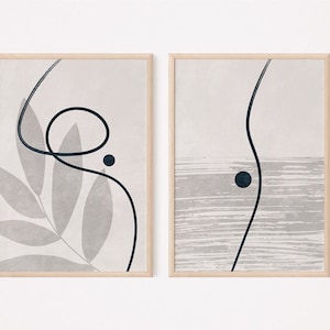 Japandi wall art set of 2 prints, Neutral beige, grey and black wall art, Abstract wabi sabi art, Minimalist wall art Printable