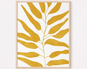 Mustard yellow wall art, Abstract leaves print, Modern boho wall decor, Mid century wall art, Floral printable wall art