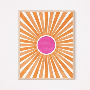 Pink and orange wall art, Mid century modern wall art, Abstract sun print, Trendy retro wall art, Nursery decor, Printable wall art