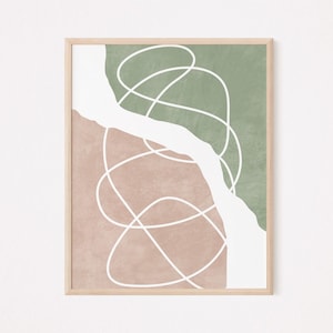 Mid century wall art, Sage green and blush pink wall art, Abstract lines wall art, Geometric print, Minimalist printable art
