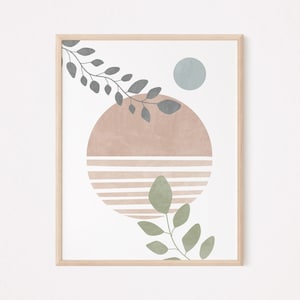 Modern boho wall art, Abstract leaves print, Sage green and blush pink wall art, Neutral printable wall art, Geometric wall art