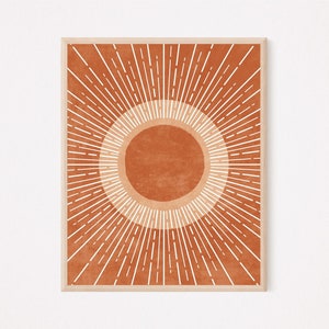 Boho sun print, Burnt orange modern wall art, Mid century wall art, Trendy wall decor, Abstract sunrise printable wall art