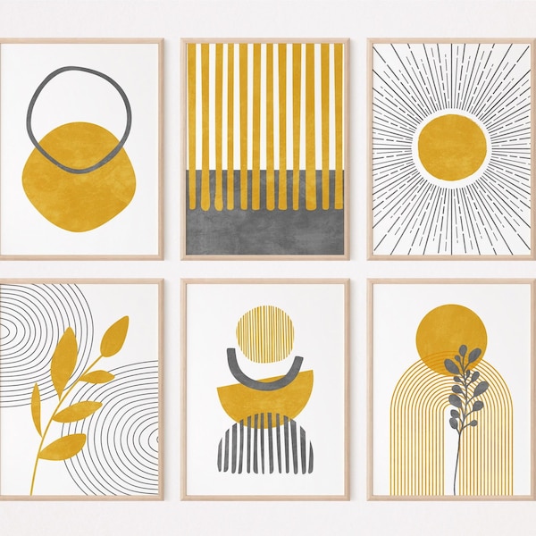Yellow Gray Wall Art Etsy