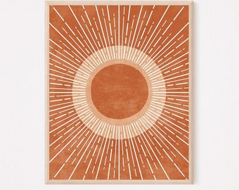 Boho sun print, Burnt orange modern wall art, Mid century wall art, Trendy wall decor, Abstract sunrise printable wall art