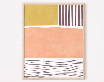 Abstract wall art, Mid Century modern wall art, Peach and yellow wall art print, Minimalist lines, Trendy wall art Printable